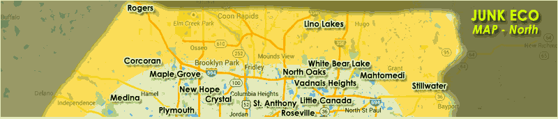 Junk Eco provides junk removal, hauling, disposal and recycling services north of the Twin Cities also. Call Junk Eco to inquire about your area of Minnesota if not on our availability map.